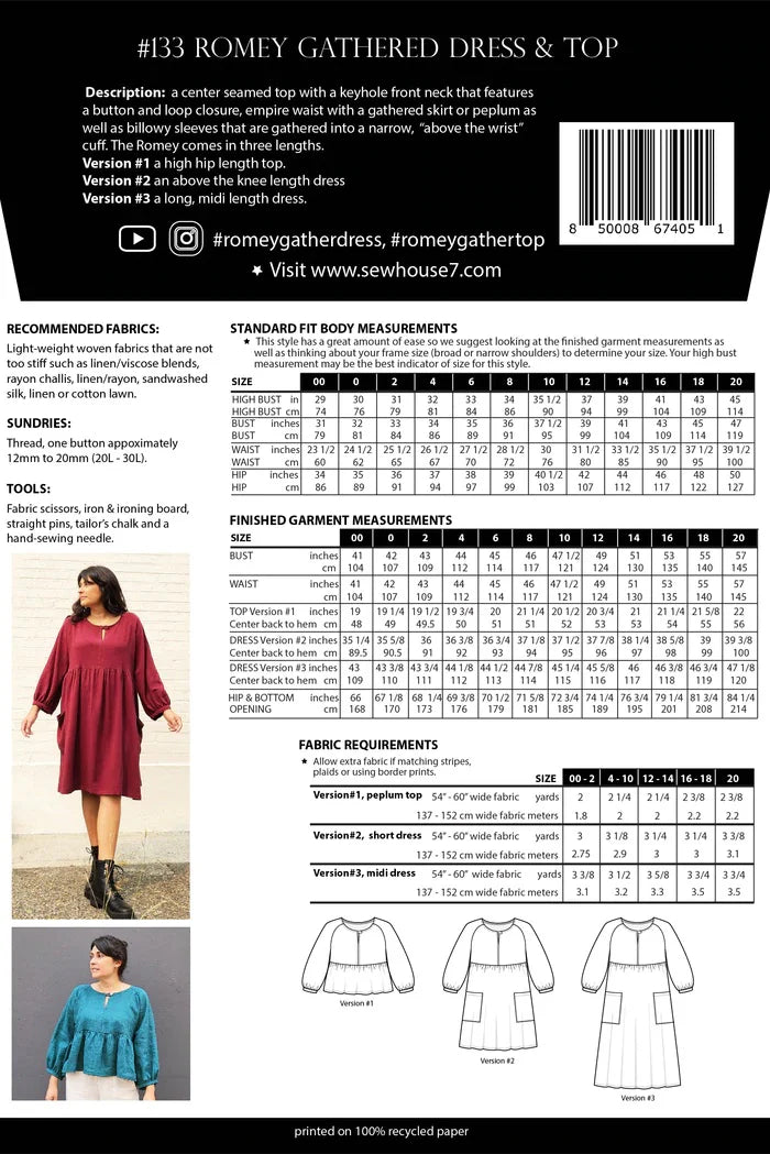 Papírový střih Romey Gathered Dress &amp; Top || Šaty &amp; top
