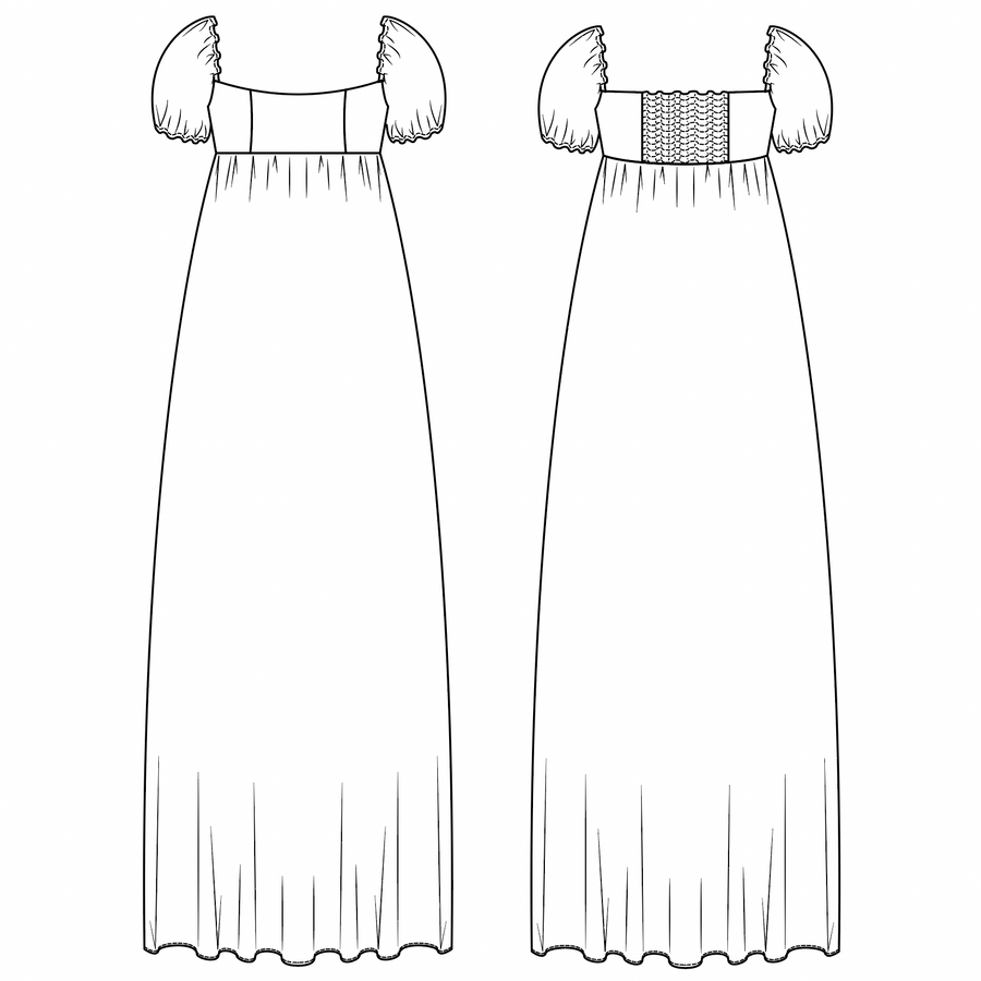 PDF střih Daphne Maxi Dress || Šaty