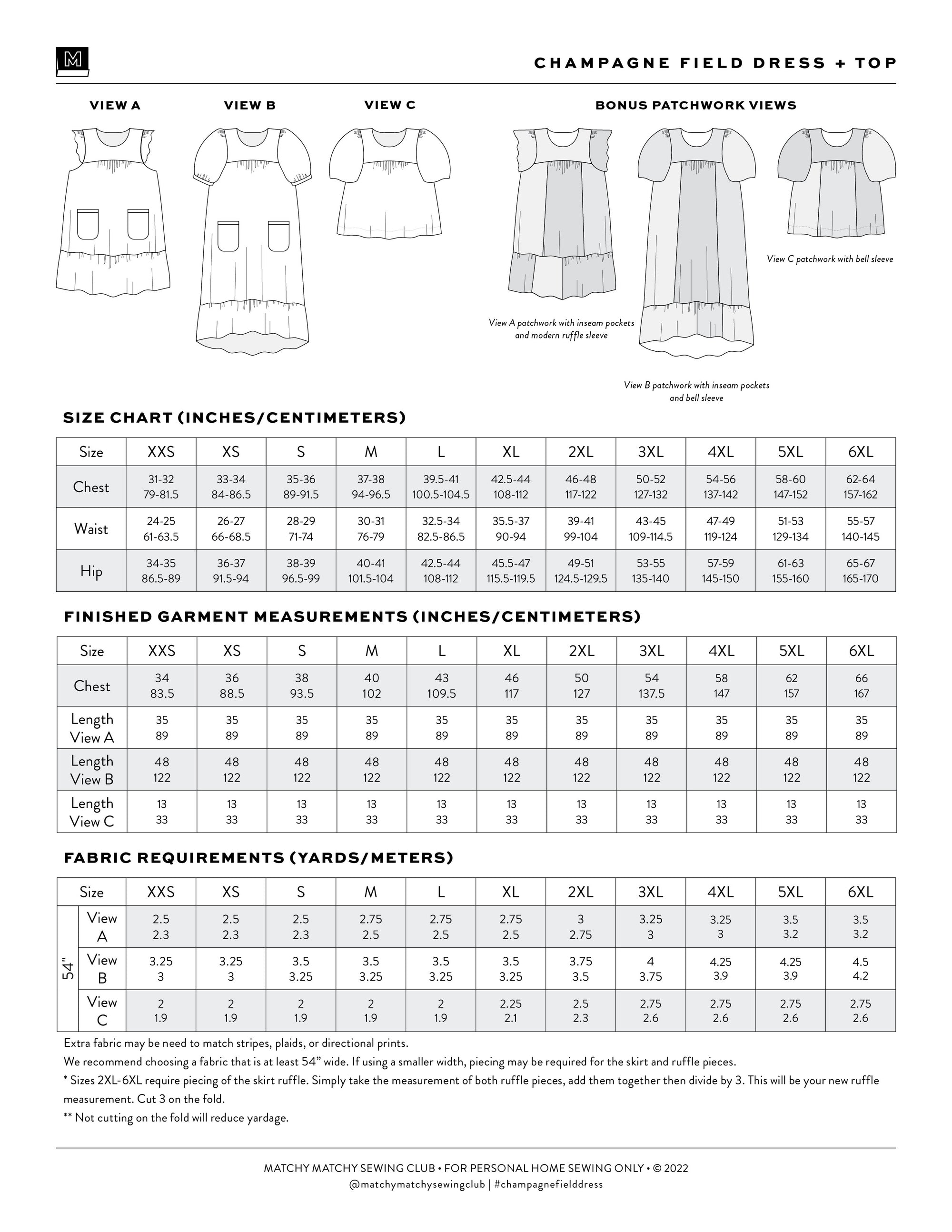 PDF střih Champagne Field Dress XXS - 6XL